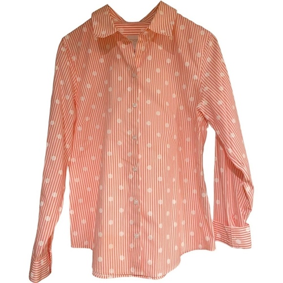 Chico’s Tops - Chico’s Pink Stripe and White Polka Dot Blouse